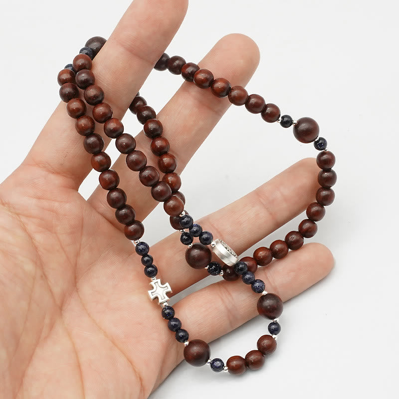 AMUSOUL  6mm Rosewood Three-circle Elastic Bracelet Divine Rosary Beads