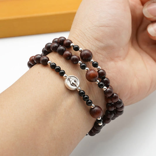 AMUSOUL  6mm Rosewood Three-circle Elastic Bracelet Divine Rosary Beads