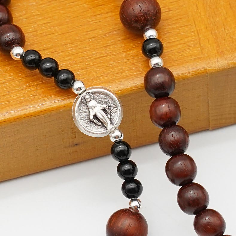 AMUSOUL  6mm Rosewood Three-circle Elastic Bracelet Divine Rosary Beads