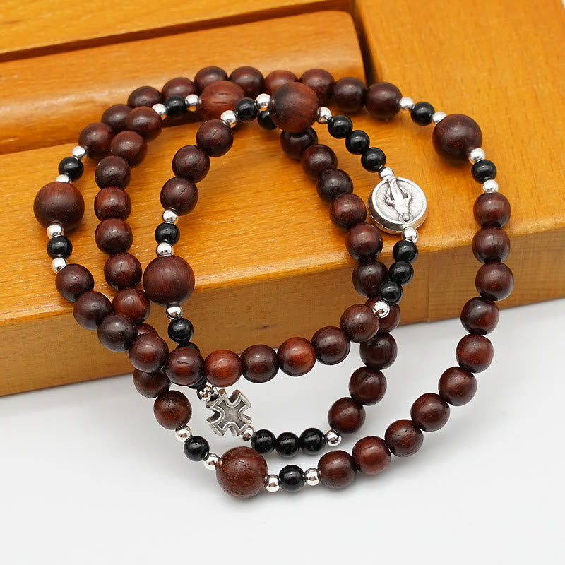 AMUSOUL  6mm Rosewood Three-circle Elastic Bracelet Divine Rosary Beads