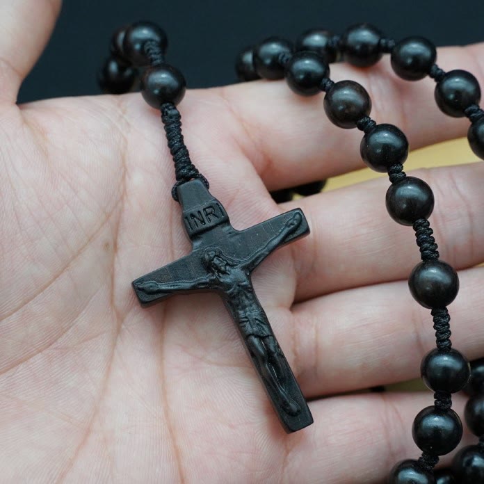 AMUSOUL Olive Wood Beads Crucifix Prayer Rosary