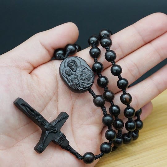 AMUSOUL Olive Wood Beads Crucifix Prayer Rosary