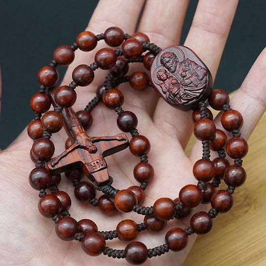 AMUSOUL Olive Wood Beads Crucifix Prayer Rosary