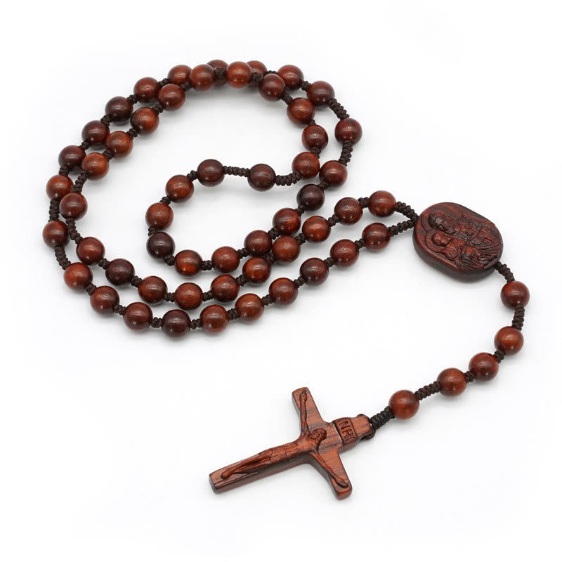 AMUSOUL Olive Wood Beads Crucifix Prayer Rosary