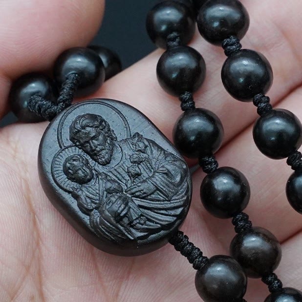 AMUSOUL Olive Wood Beads Crucifix Prayer Rosary