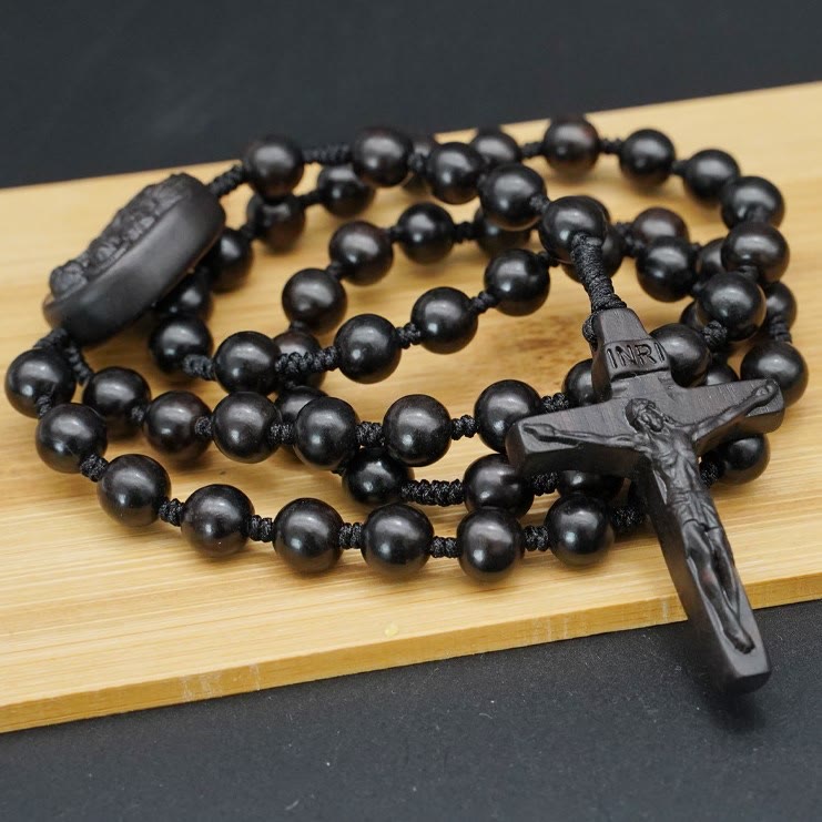 AMUSOUL Olive Wood Beads Crucifix Prayer Rosary