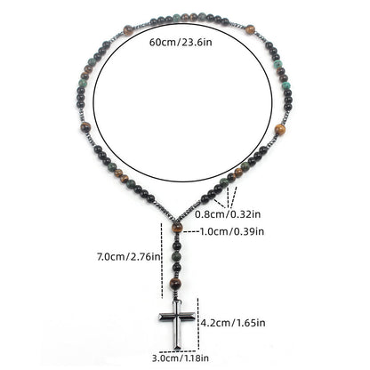 AMUSOUL 8mm African Turquoise & Yellow Tiger Eye Stone Prayer Rosary