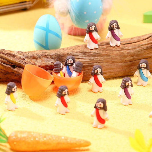 AMUSOUL  10/20/30pcs Easter Eggs with Miniature Jesus Figurine for Easter Hunt/Basket Fillable