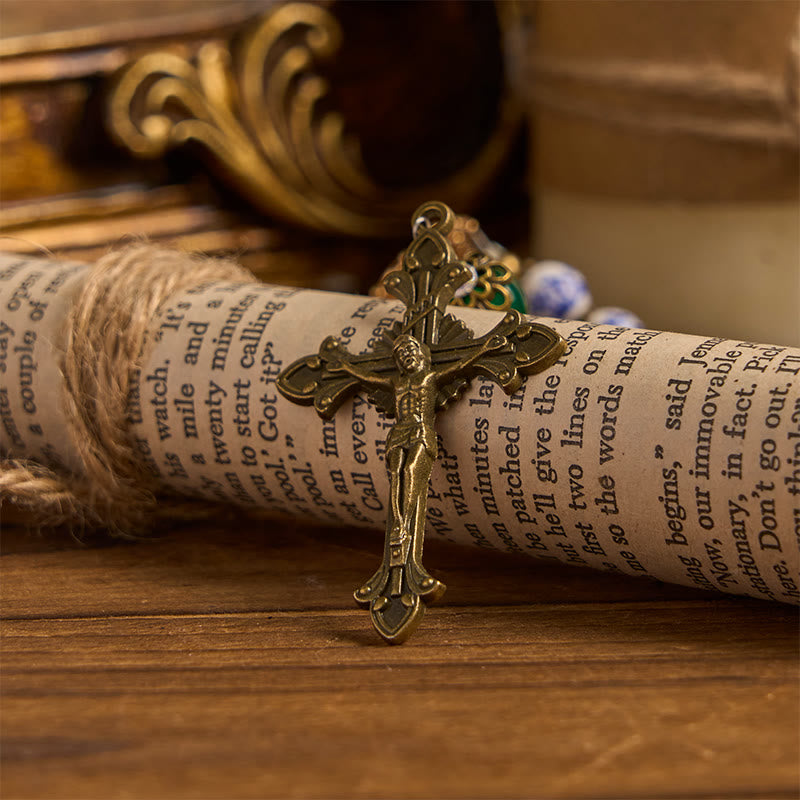 AMUSOUL Divine Serenity Handmade Floral Rosary: Our Lady of Guadalupe & Crucifix of 8mm Ceramics&Jade