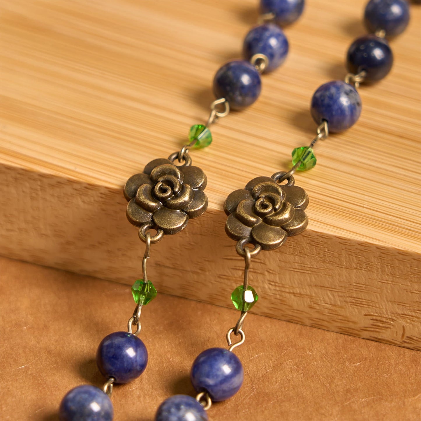 AMUSOUL Handmade Rosary with Lapis Beads and Floral Medallion – A Divine Reflection of Family and Faith
