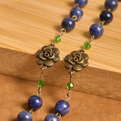 AMUSOUL Handmade Rosary with Lapis Beads and Floral Medallion – A Divine Reflection of Family and Faith
