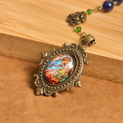 AMUSOUL Handmade Rosary with Lapis Beads and Floral Medallion – A Divine Reflection of Family and Faith
