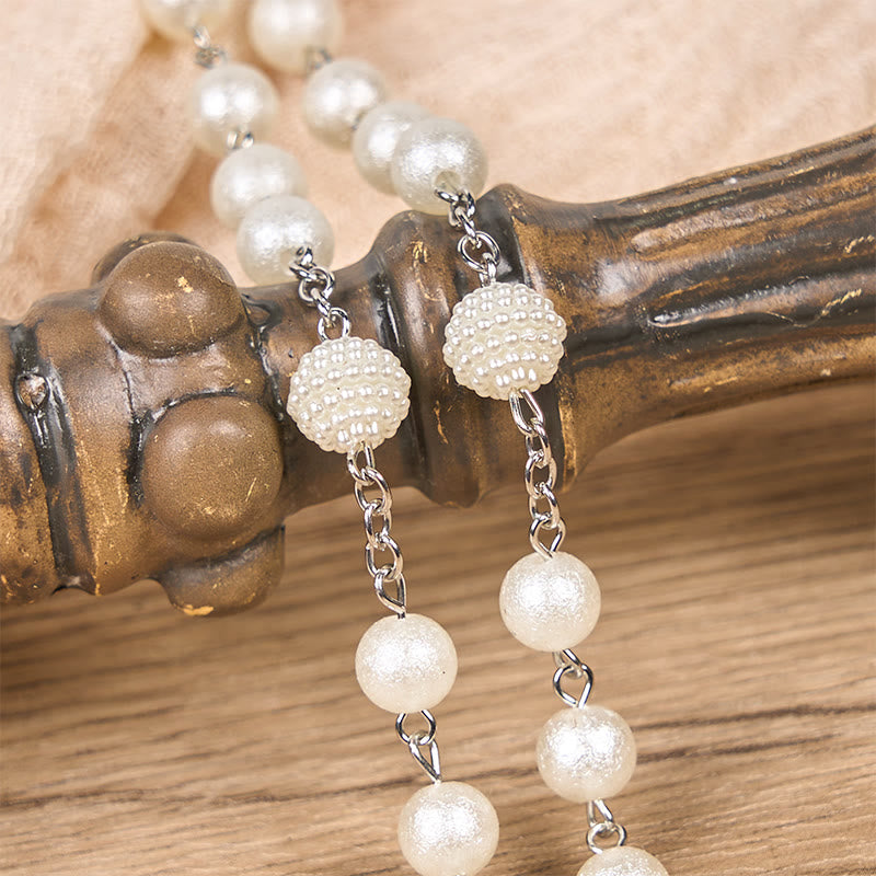 AMUSOUL Our Lady Medal & Crucifix of 8mm White Acrylic Round Beads Rosary