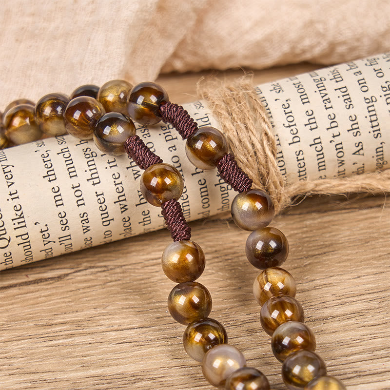 AMUSOUL Our Lady Medal & Crucifix of 10mm Brown Acrylic Round Beads Divine Rosary
