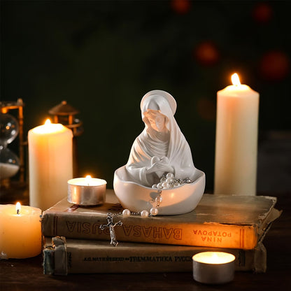 AMUSOUL Our Lady White Resin Rosary Holder Container: Carrying the Beauty of Faith