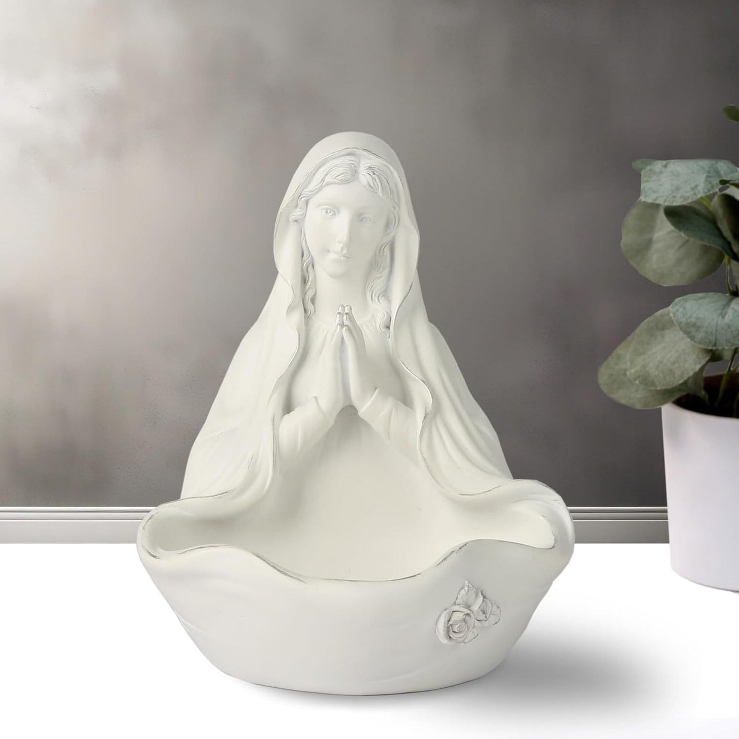 AMUSOUL Our Lady white Rosary Holder Container: Embracing Tranquility with Divine Grace