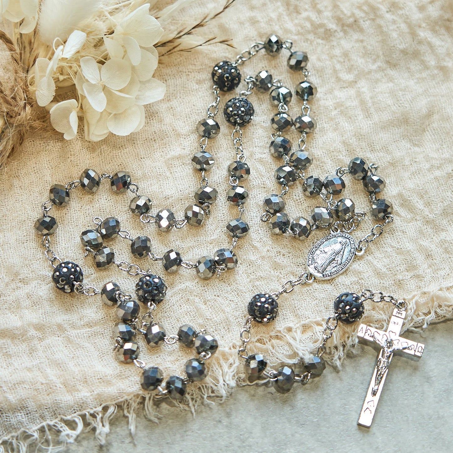 AMUSOUL Colorful Shiny Black Crystal Radiant Faith Rosary: A Spiritual and Aesthetic Delight