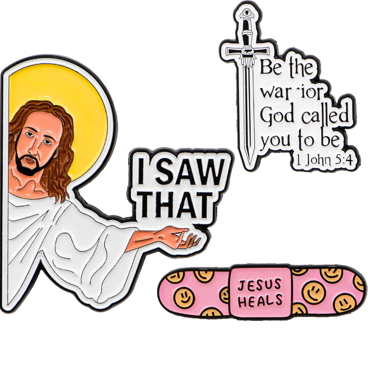 AMUSOUL  3styles Jesus Quote Cartoon Metal Brooches: A Blend of Faith and Whimsy