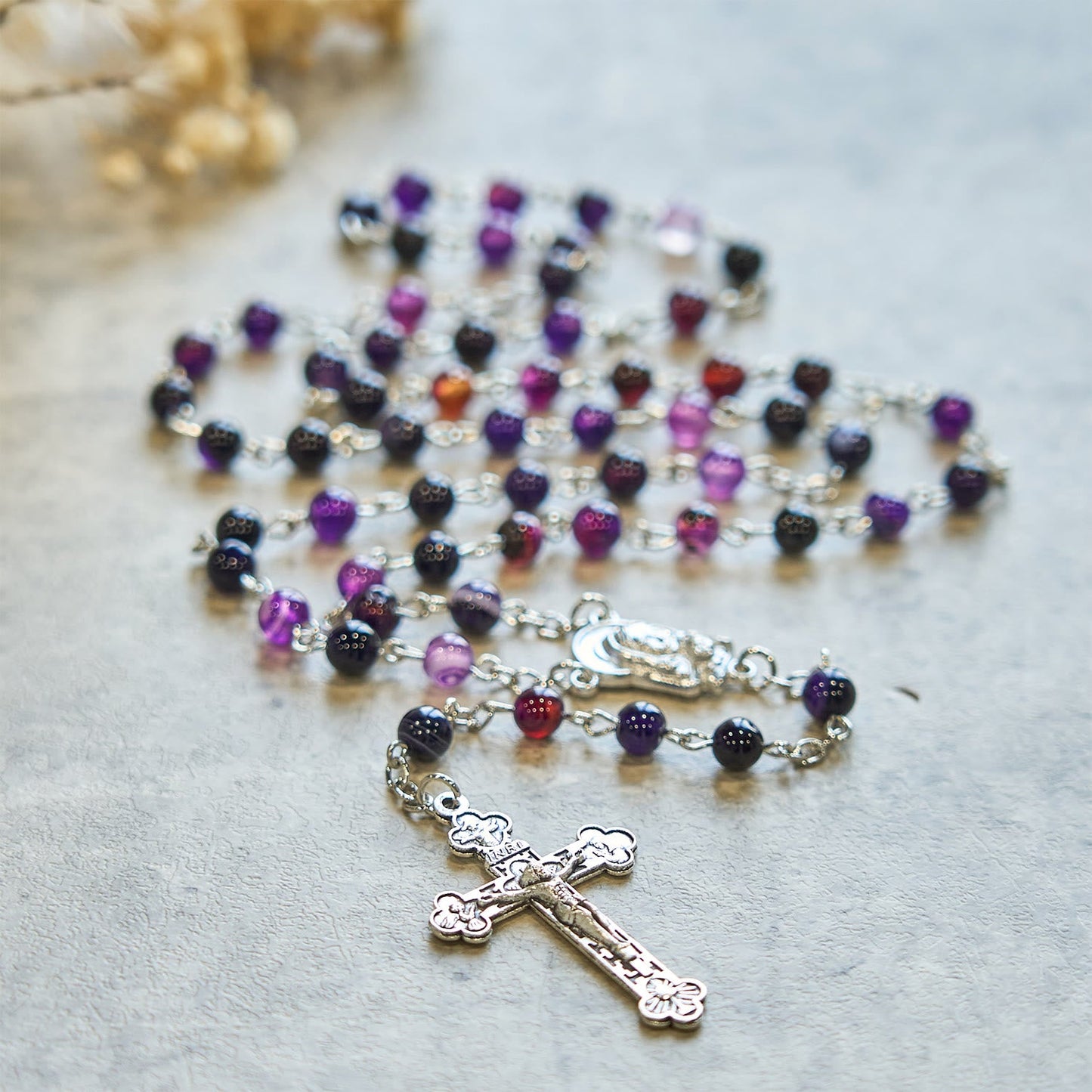 AMUSOUL 6mm Purple Agate Rosary: A Reminder of God's Regal & Divine Nature