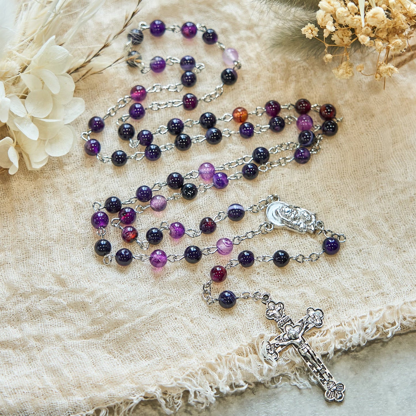 AMUSOUL 6mm Purple Agate Rosary: A Reminder of God's Regal & Divine Nature