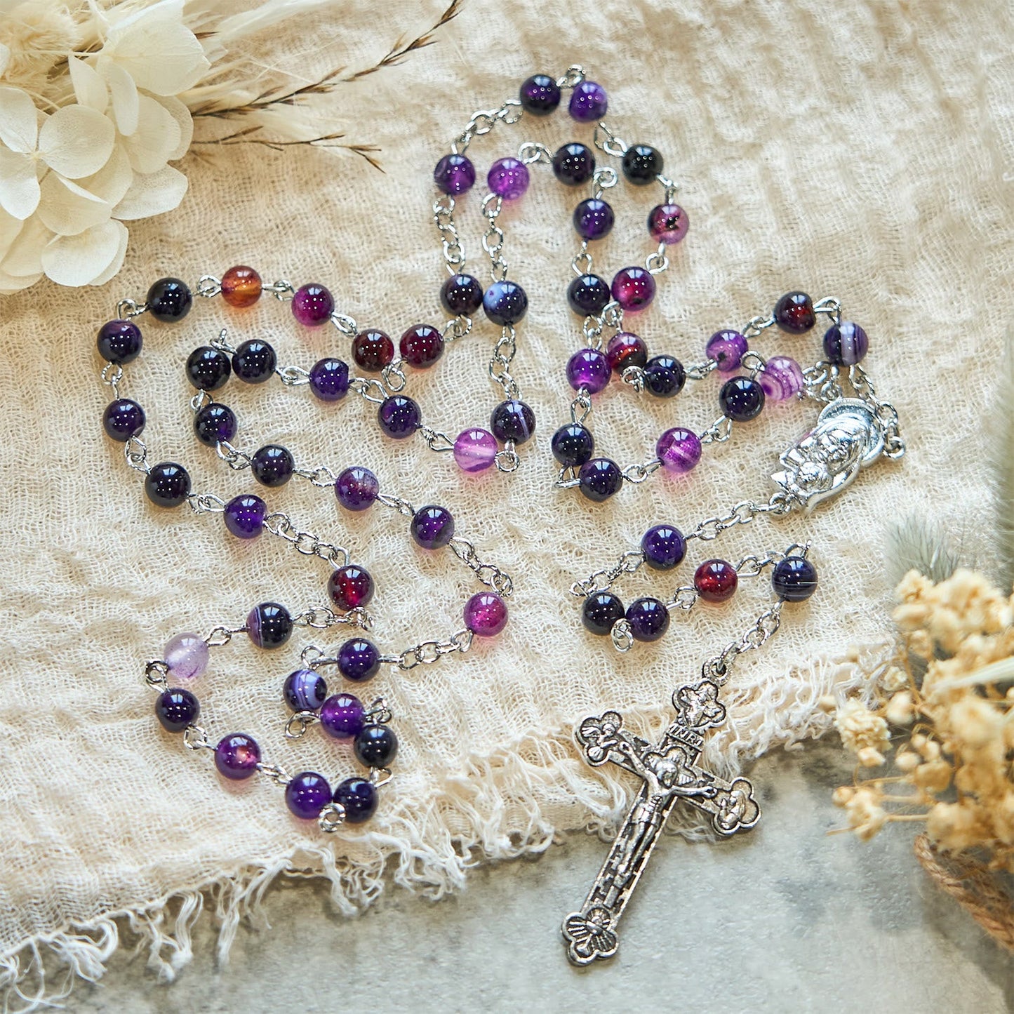 AMUSOUL 6mm Purple Agate Rosary: A Reminder of God's Regal & Divine Nature