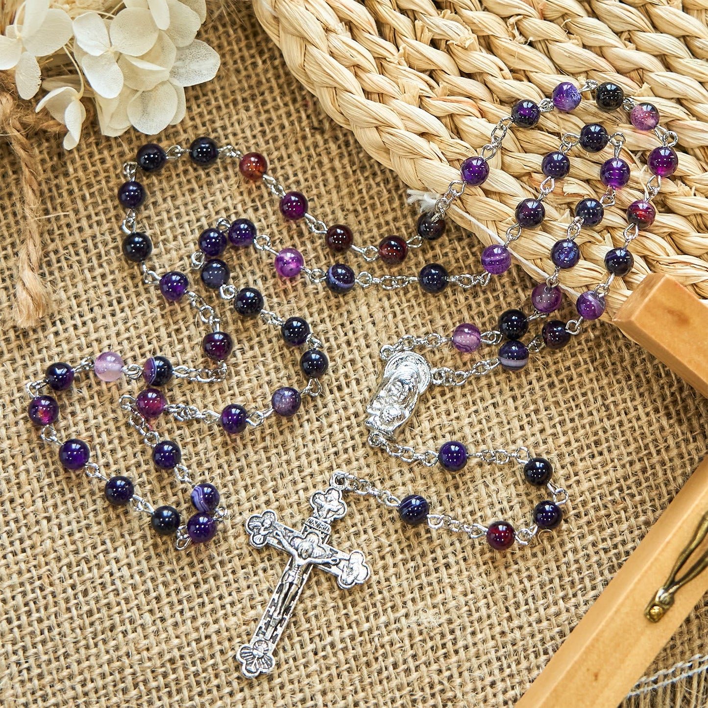AMUSOUL 6mm Purple Agate Rosary: A Reminder of God's Regal & Divine Nature
