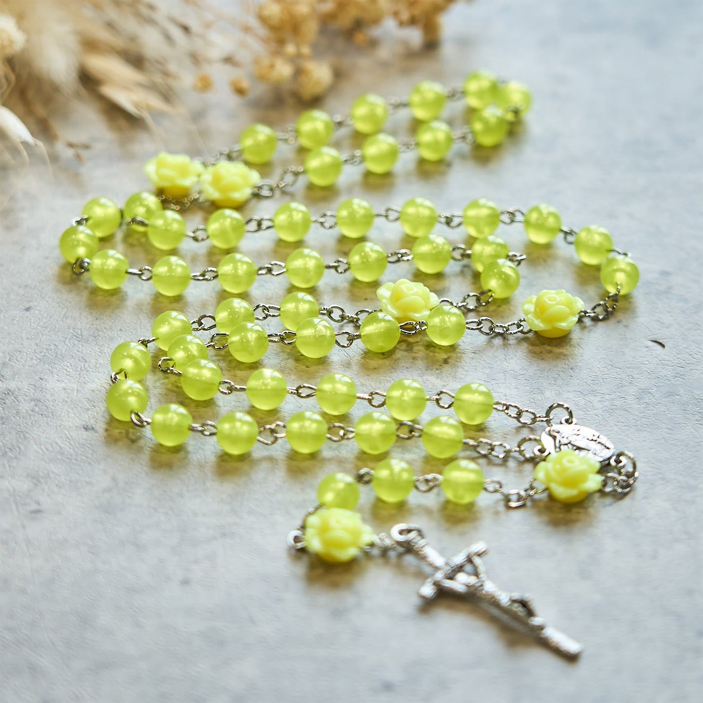 AMUSOUL  8mm Luminous Glow-in-Dark Beads Flower Rosary: A Divine Light