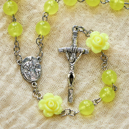 AMUSOUL  8mm Luminous Glow-in-Dark Beads Flower Rosary: A Divine Light