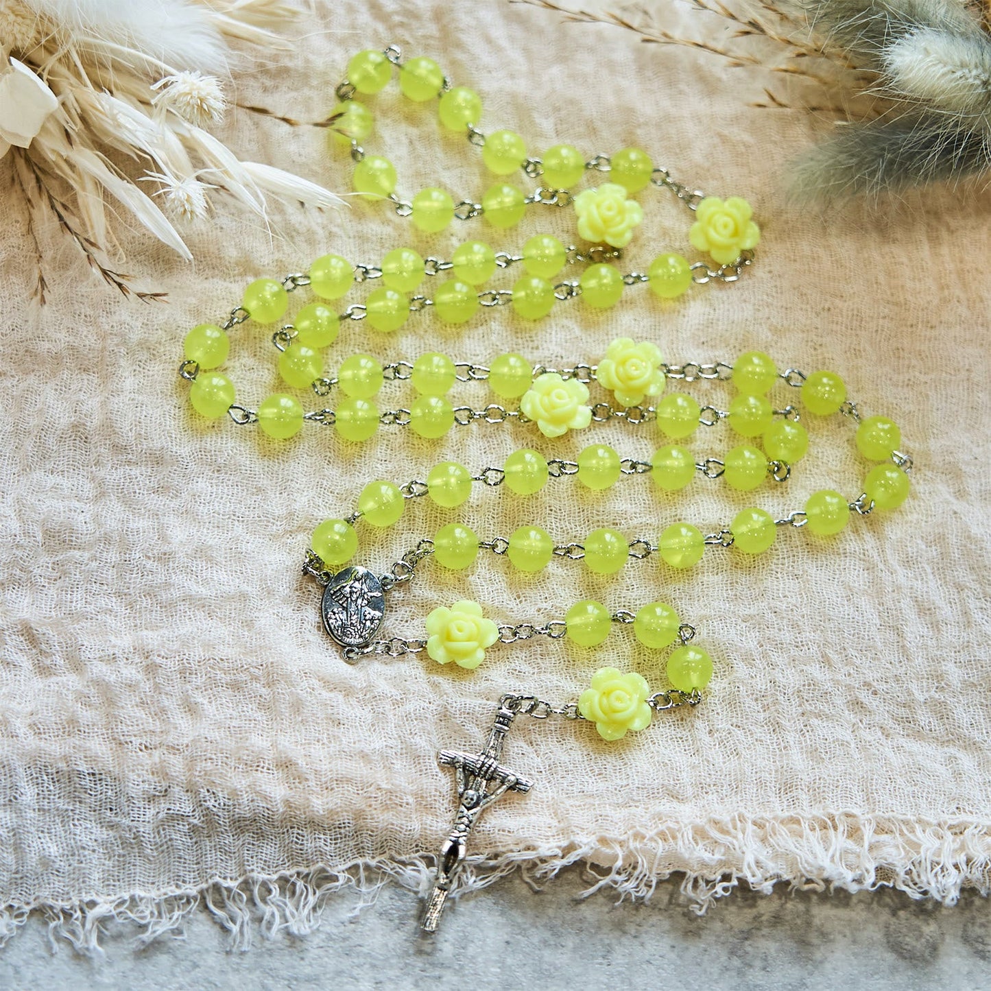 AMUSOUL  8mm Luminous Glow-in-Dark Beads Flower Rosary: A Divine Light