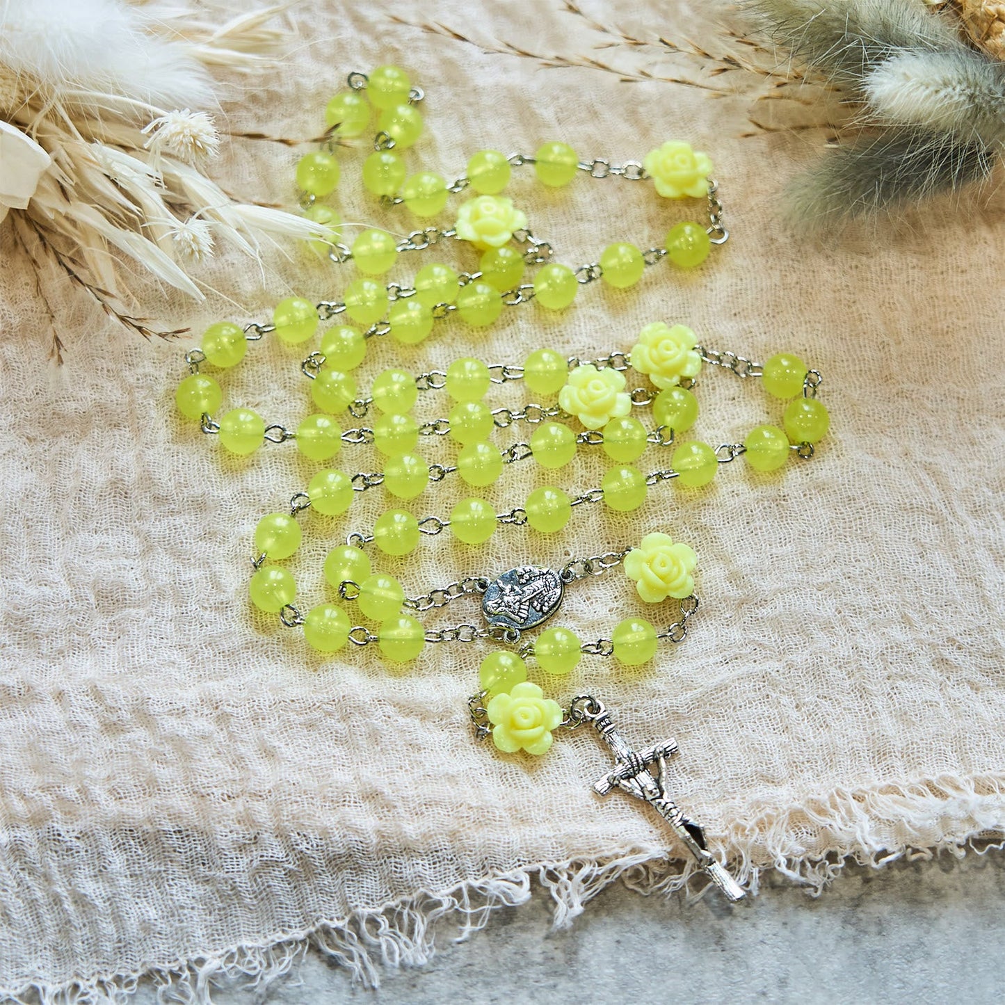AMUSOUL  8mm Luminous Glow-in-Dark Beads Flower Rosary: A Divine Light