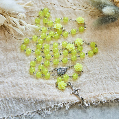 AMUSOUL  8mm Luminous Glow-in-Dark Beads Flower Rosary: A Divine Light