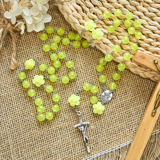 AMUSOUL  8mm Luminous Glow-in-Dark Beads Flower Rosary: A Divine Light