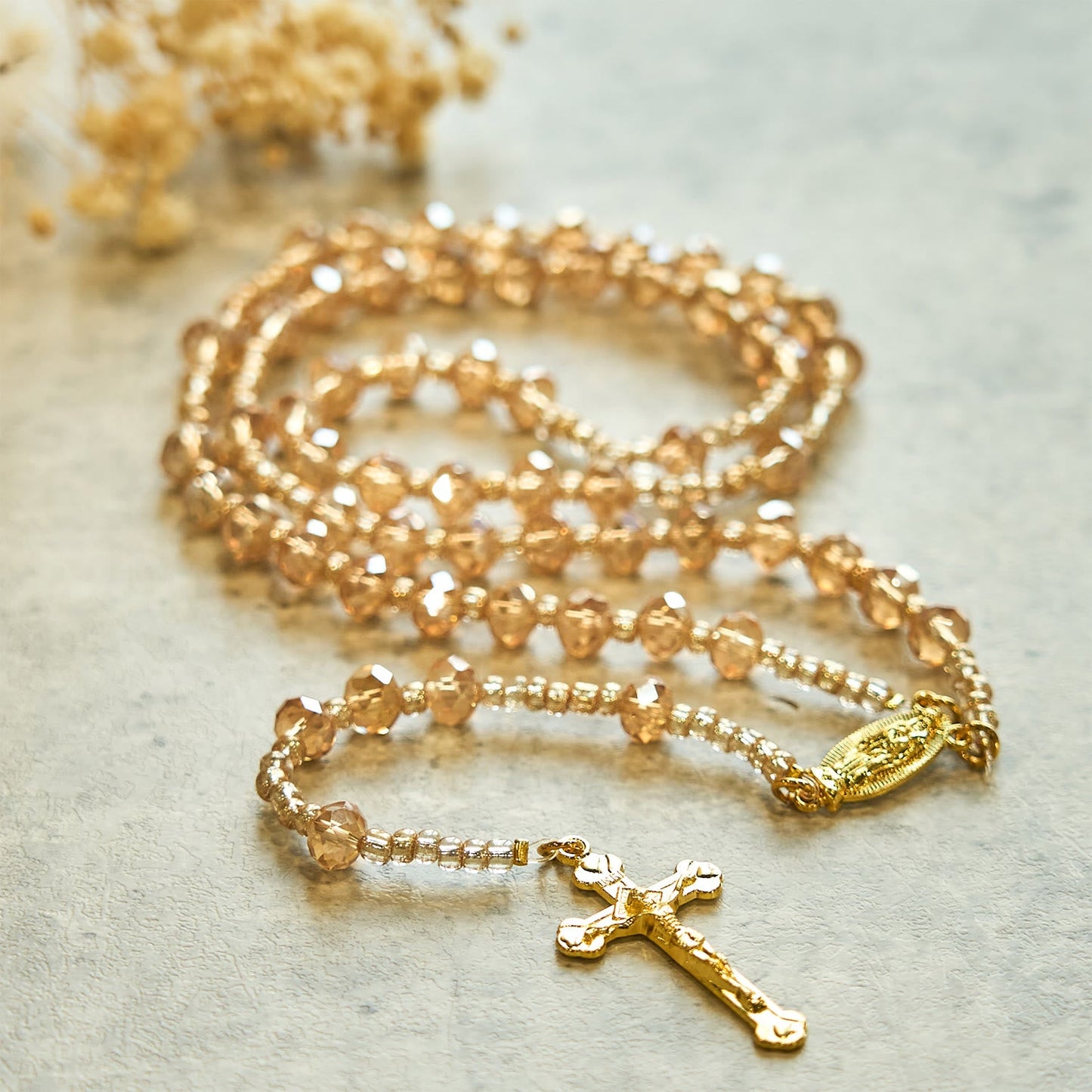 AMUSOUL Champagne Crystal Our Lady of Guadalupe Rosary: A Divine Sparkle