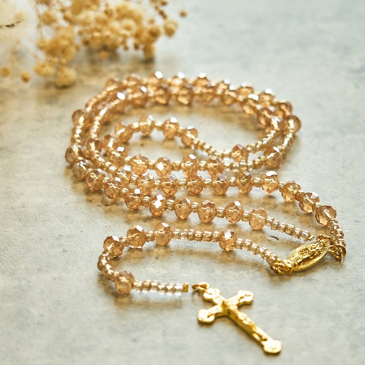 AMUSOUL Champagne Crystal Our Lady of Guadalupe Rosary: A Divine Sparkle