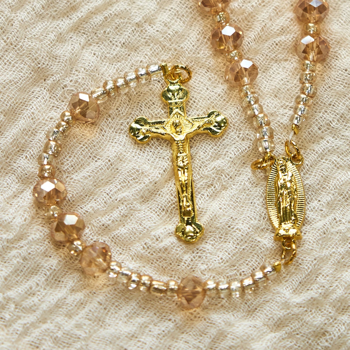 AMUSOUL Champagne Crystal Our Lady of Guadalupe Rosary: A Divine Sparkle