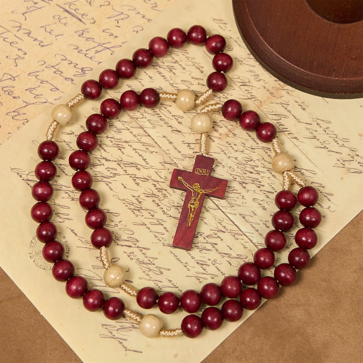 AMUSOUL 10mm Wine Wooden Beads Traditional Rosary: A Timeless Spiritual Companion