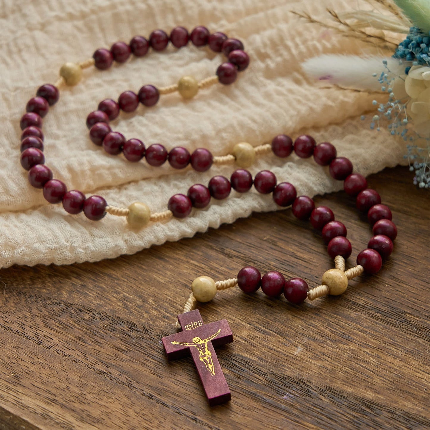 AMUSOUL 10mm Wine Wooden Beads Traditional Rosary: A Timeless Spiritual Companion