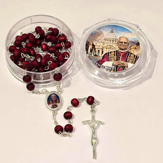 AMUSOUL Pope Leo XIV Red Wood Beads Rosary Commemorating: A Spiritual Treasure
