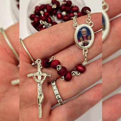 AMUSOUL Pope Leo XIV Red Wood Beads Rosary Commemorating: A Spiritual Treasure