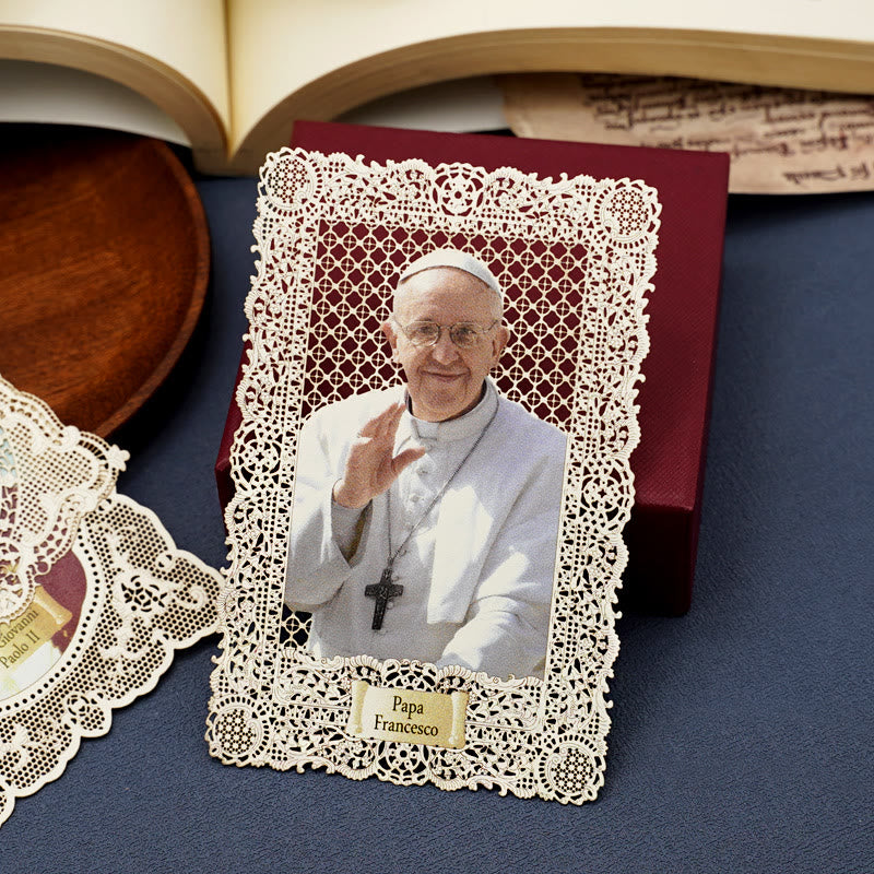AMUSOUL  Vintage Style Papal Bookmark with Delicate Lace and Pope Francis: Spiritual Grace