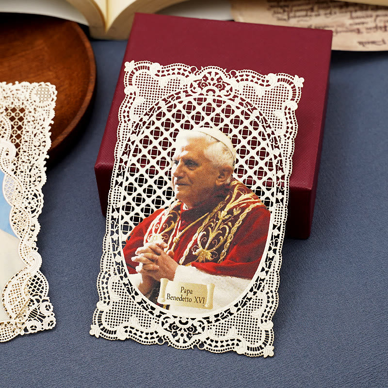 AMUSOUL  Vintage Style Papal Bookmark with Delicate Lace and Pope Francis: Spiritual Grace