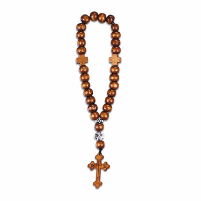 AMUSOUL Wooden Baptism Tassel Beaded Bracelet Rosary