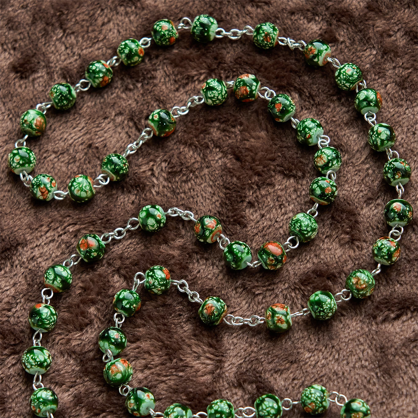 AMUSOUL Our Lady Medal & Crucifix of 8mm Green Glass Beads Rosary—Blessed Symbol of Faith
