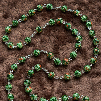 AMUSOUL Our Lady Medal & Crucifix of 8mm Green Glass Beads Rosary—Blessed Symbol of Faith