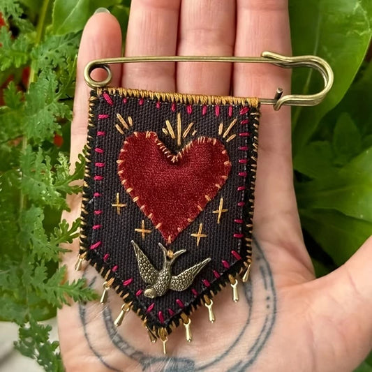 AMUSOUL  Hand-Embroidered Hope Protection Pocket Brooch