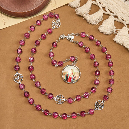 AMUSOUL Pink Glass Rosary Adorned with Our Lady of Guadalupe: A Love - Filled Blessing