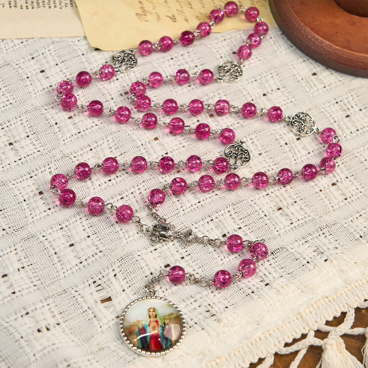 AMUSOUL Pink Glass Rosary Adorned with Our Lady of Guadalupe: A Love - Filled Blessing