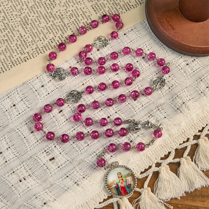 AMUSOUL Pink Glass Rosary Adorned with Our Lady of Guadalupe: A Love - Filled Blessing