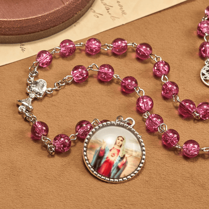 AMUSOUL Pink Glass Rosary Adorned with Our Lady of Guadalupe: A Love - Filled Blessing