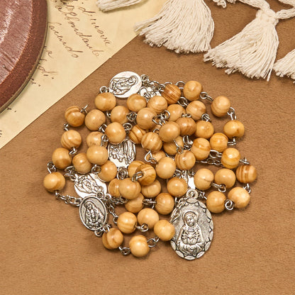 AMUSOUL Olive Wood Rosary Featuring Our Lady Medal: Divine Devotion in Every Bead